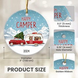 Gift Glow Happy Camper Decor 2024 Christmas Ornament - Gifts for Camping Enthusiasts, Winter Decorations for Home, Camper Christmas Decorations, Gifts for Campers, Ceramic Christmas Ornament