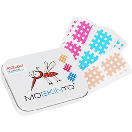 Moskinto Mosquito Plasters – Family Pack with 42 Colourful Anti-Itch Patches in a Reusable Tin – Relieves Itching from Mosquito, Horsefly, Bee & Gnat Bites – Drug-Free, Skin-Friendly & Waterproof