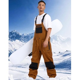 GSOU SNOW Women Men Ski Bibs Snowboard Pants Snow Bibs Overalls Waterproof Windproof Insulated Winter Sport Warm Coffee