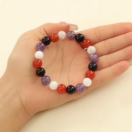 Crystal Vibe Protection & Energy Crystal Bracelet - 10mm Beaded Bracelets for Men Women With Stones of Amethyst, Black obsidian, Carnelian, Moonstone - Elastic Adjustable Size