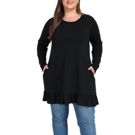 Long Plus Size Tunic Tops for Women Ruffle Hem Shirts for leggings (Black 5X)