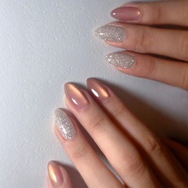 Medium Press on Nails Almond Fake Nails with Silver Glitter Designs Cat Eyes Nails Press ons Nails Glossy Glue on Nails Cute False Nails Pink Acrylic Nails Artificial Stick on Nails for Women 24Pcs