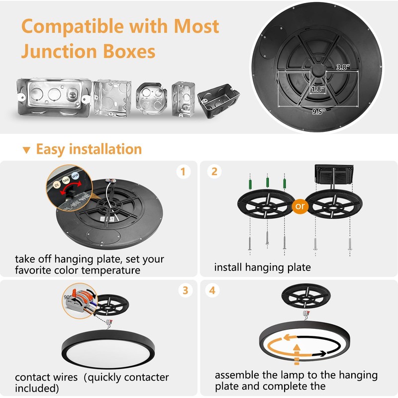20 Inch LED Flush Mount Ceiling Light, 40W, 4350LM, 3000K/4000K/6000K