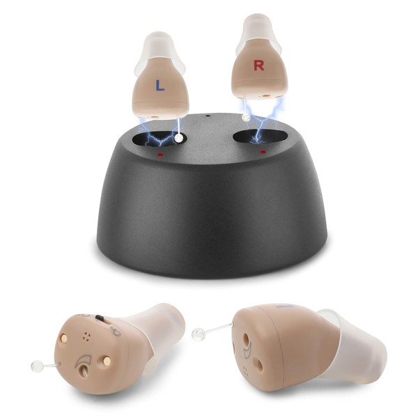 Rechargeable to and Assist, Completely-in-Canal (CIC) Nearly Invisible Mini Personal Device w/Noise Cancellation & Feedback Reduction for Adults Seniors & Elderly