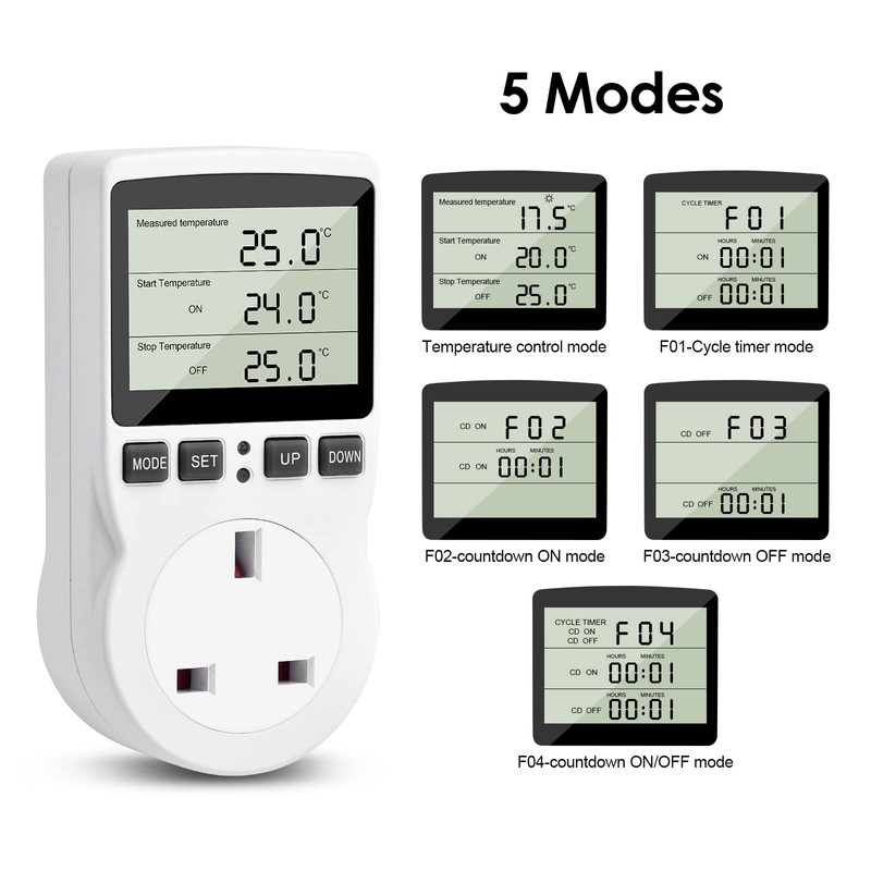 Diymore Digital Thermostat,230V Temperature Controller Socket Outlet,13A Timer Switch Plug