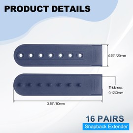 sourcing map 16 Pairs Hat Snap Replacement, PE Snapback Extender Adjustable Hat Cap Snap Buckle Repair Strap with 7 Holes, Navy Blue
