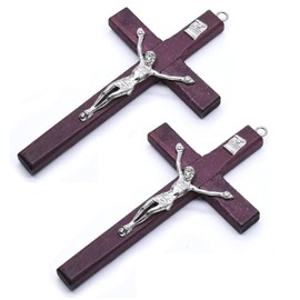 Reccisokz 2 Stück Jesus kreuz Vintage hölzerne Wandkreuz Jesus Figur Kreuz Anhänger christliche Gebet Memorial Dekoration Geschenk, hölzerne Wand Kreuz Kruzifix mit Jesus Christus Figur auf Kreuz