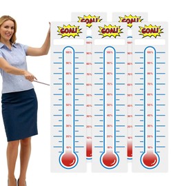 KIUKIUO 5 Pcs Fundraising Thermometer Charts 10 x 40 Dry Erase Goal Trackers Chart Thermometer Goal Setting Wall Poster Vinyl Sticker for Home School Office Fundraising (Grey)