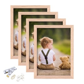 5x7 Picture Frame, OAK Wood Photo Frame with Perspex Glass for Vertical or Horizontal Tabletop Wall Display for Photos, Paintings, Posters, Artwork, Birthday Christmas Gift, Set of 4