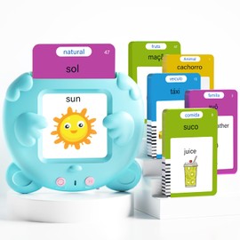 Portuguese and English Talking Flash Cards for Toddlers, 224 Sight Words Bilingual Learning Toys for Kids, Autism Pocket Speech Therapy Toys, Brazil Português Vocabulary Educational Flashcards