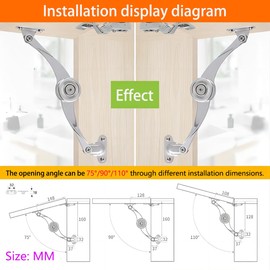 2 PCS Qrity Cabinet Cupborad Furniture Door Lift Stay Support Hinge Damper - Opening Angle 75°/90°/110° - Come with Hex Key