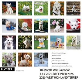 2025-2026 Wall Calendar,West highland terrier Wall Calendar, 12" x 24" Open,Family Planner Calendar Organizer with West highland terrier Images, for Dogs Lovers