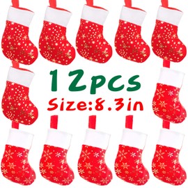 DERAYEE Christmas Mini Stockings,12 Pcs Felt Glitter Snowflake Stockings for Christmas Tree and Room Ornament Decoration and Gift Holder（8Inches）