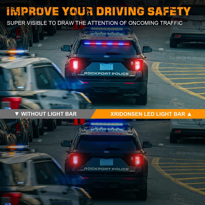 XRIDONSEN 35 inch Traffic Advisor Red Blue Police Lights 48