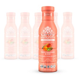 Joy-D Whole Plant Prebiotic and Antioxidant Drink with Peach, Mandarin, Kiwi and Orange, Organic, Non-GMO, Gluten and BPA Free, Fruit Juice Cleanse with Vitamin D and C, 6 bottles, 12 fl oz - Karuna