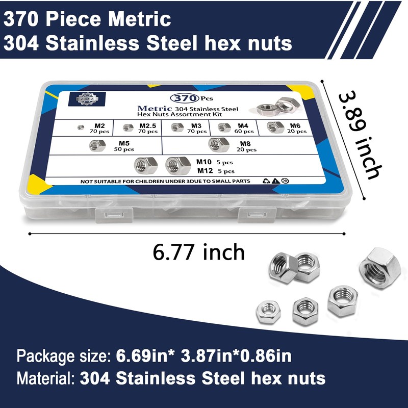 ZQZ 370 PCS Metric Hex Nuts Assortment Kit,M2 M2.5 M3