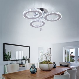 diisunbihuo Dimmable LED Crystal Ceiling Light 13x3.5 Inches 3 Rings Crystal Chandelier Flush Mount Lighting Fixture for Bedroom Hobby Living Room