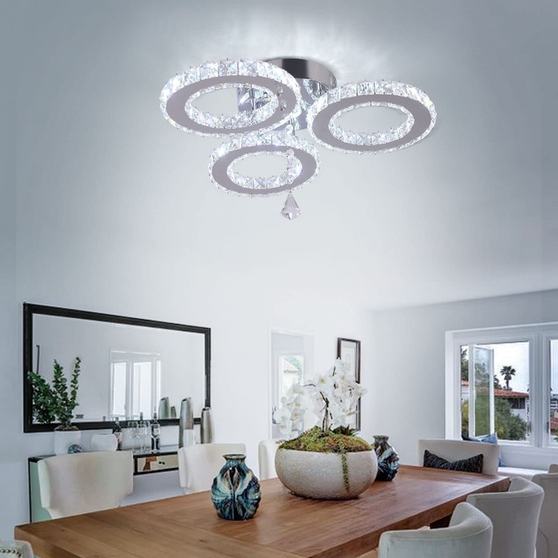 diisunbihuo Dimmable LED Crystal Ceiling Light 13x3.5 Inches 3 Rings