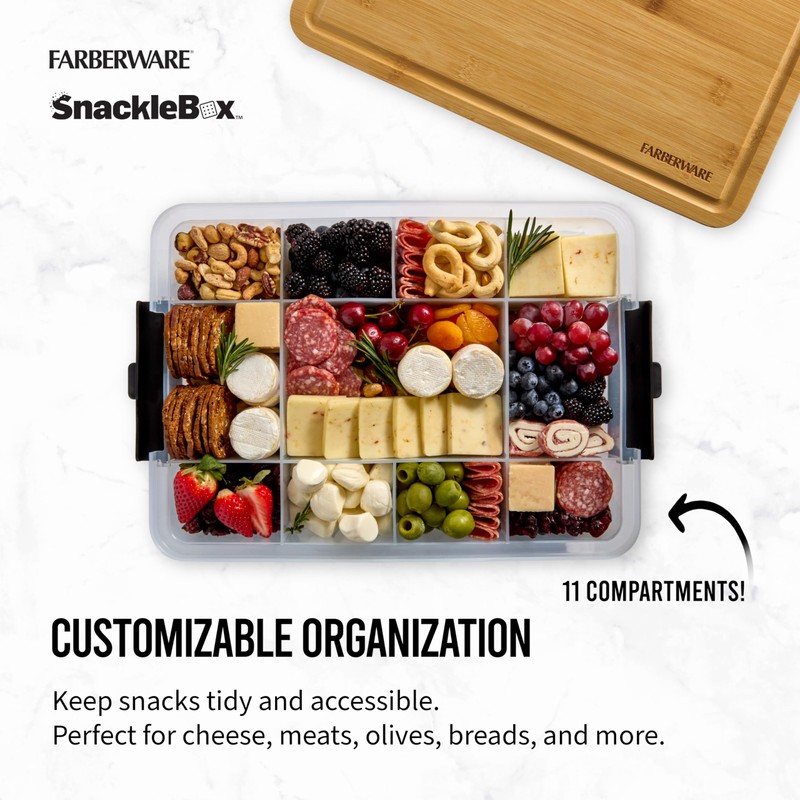 Farberware Build Snacklebox Serving Tray with Locking Bamboo Cutting Board