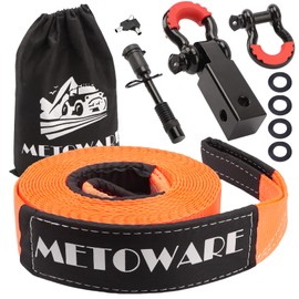 METOWARE Heavy Duty Tow Strap Recovery Kit - 3" x 30ft(35,000lbs) Winch Strap + 3/4" D Ring Shackles(2pcs) +2" Shackle Hitch Receiver + 5/8 Locking Pin + Storage Bag - Truck, SUV, ATV Off Road