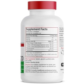 Bronson Aceite de krill antártico 2000 mg con omega-3s EPA, DHA, astaxantina y fosfolípidos, 120 cápsulas blandas (60 porciones)