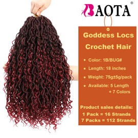 18 Inch 7 Packs Faux Locs Crochet Hair Goddess Locs Crochet Hair Omber Red Pre Looped Crochet Braids with Curly Hair River Locs Boho Hippie Locs (1B/BUG#)