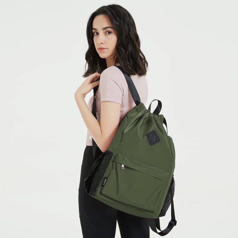 WANDF Drawstring Backpack Sports Gym Bag with Shoes Compartment, Water-Resistant