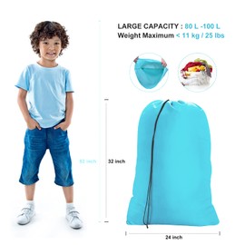 OTraki Bolsas de lavandería de viaje, paquete de 2 bolsas de 24 x 32 pulgadas, con cordón, bolsas de ropa sucia, resistentes a desgarros, bolsa organizadora mediana para el hogar, recámara, campamento, viajes, universidad, turquesa