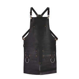TANNER lONDON Split Leg Design Leather Apron, Brown, Green, Black, 2 Big Pockets, Tool Holder, Unisex (Black)