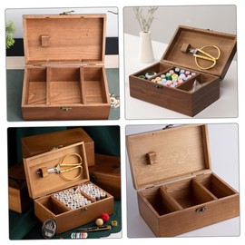 Hohopeti Wooden Sewing Kit Box Durable Needle Storage Case for Pins Sewing Supplies for Quilting Enthusiasts Multi Functional Organizer for Items Convenient Travel Storage