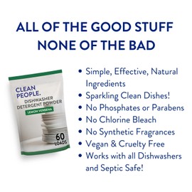 The Clean People Dishwasher Detergent Powder | Cuts Grease and Rinses Sparkling Clean | Residue-Free | Fragrance Free and Unscented, 120 Loads