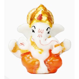 ASHIRWAD 2.0" Small Ganesha Statue, Sculpture, Mini Lord Ganesh, Ganpati Polyresin Idol in Multicolour (Orange)