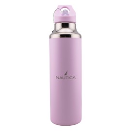 Nautica Insulated 21oz Sleek Stainless Steel Water Bottle with Flip Lid Straw, Leakproof, BPA-Free, Wide Mouth, Keeps Drinks Hot or Cold, Sports Bottle Ideal for Gym, Hiking and Travel (PASTEL PINK)