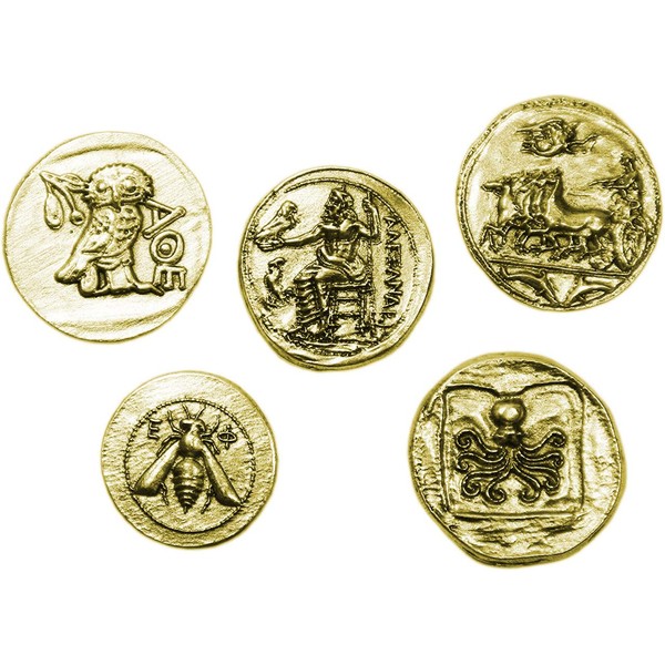 Monete Antiche Greche placcate Oro - Riproduzione Tetradrammi - Set 5 Pezzi