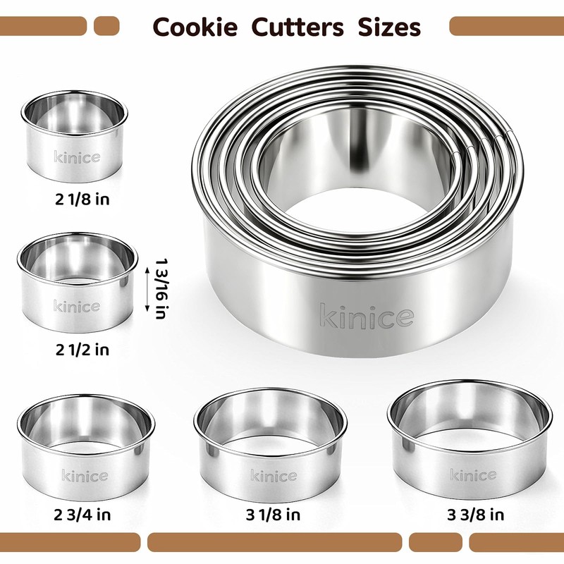 5 Pcs Round Cookie Cutter Set, Stainless Steel Circle Cookie