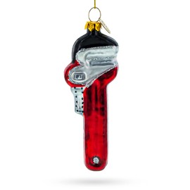 Handyman's Delight: Red Adjustable Wrench Blown Glass Christmas Ornament
