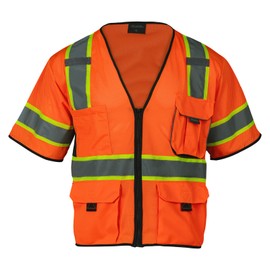 Sicalobo High Visibility Vest with Pockets Zipper for Men Women Construction Vest with Reflective Strips,Orange,M