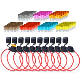 Ledvillage Pack of 10 Inline Fuse Holder 16AWG 1FT – Heavy Duty Automotive Blade Fuse Holder 2A/3A/5A/7.5A/10A/15A/20A Ideal for Car, Marine, Solar, and RV Applications (70 Fuses in Set)