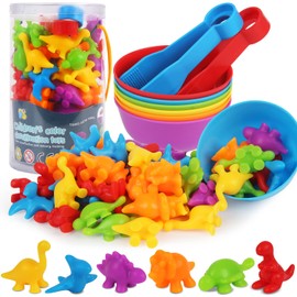 LOKIPA Counting Dinosaurs Toys Matching Game with Rainbow Sorting Cups, Color Sorting Set Preschool Learning Activities Education Toys for Toddlers Kids Ages 3 Years and Up