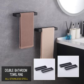 GERZWY Modern Black Towel Holder Stainless Steel Towel Ring for Bathroom Lavatory Wall Mount Contemporary Style 2 Pack
