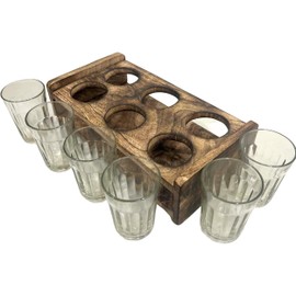 Modern Diamond Cut Insulated Indian Tea Glasses - Set of 6 Double Walled Glass Teacups Antique Glass Cups With Wooden Stand college reunion party rain tea shot glass