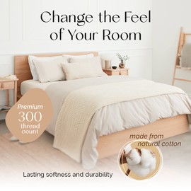 Five Looms 4 Piece Classic Percale Sheets Set, 100% Cotton with Deep Pocket 15”, Easy Care Luxury Hotel Quality Soft Cooling Sheets Set, Fitted Sheet, Flat Sheet and 2 Pillowcases, Full, Buttercream