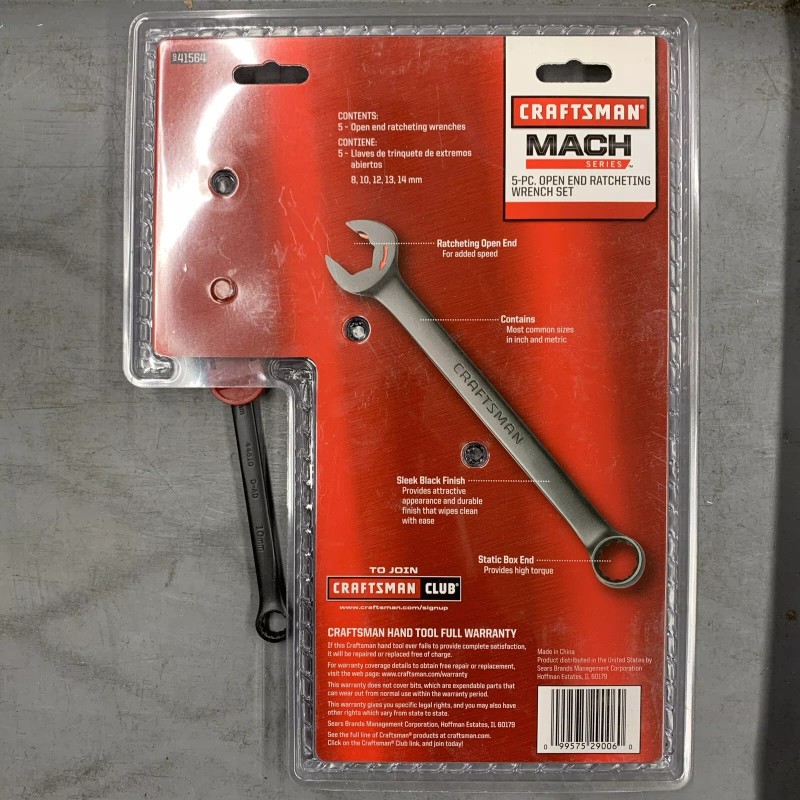 Craftsman 941564 MACH Series 5Pc. Open End Ratcheting Combo Wrench