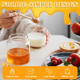 KinomiYa No Drip 18oz Glass Honey Jars with Wooden Dipper & Airtight Lid, Leakproof Kitchen Storage for Raw Honey Pot with Stick