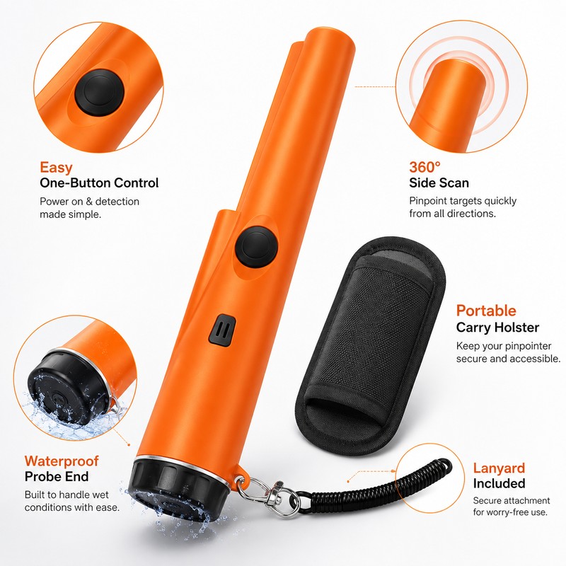 Handheld Metal Detector Pinpointer for Treasure Hunting – 360° Side