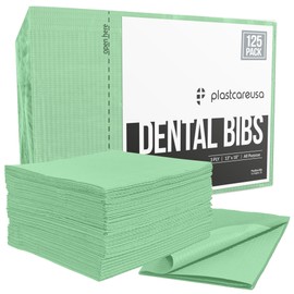 Disposable Dental Bibs 13"x18" (125 Pack) - 3 Ply Waterproof Tattoo Bib Sheet for Patients - Dentist or Medical Tray Cover and Nail Table Cover Supplies, Green