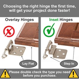 DecoBasics 3/8" Inset Cabinet Hinges Brushed Nickel (10 Pair -20 Pcs) Offset Self Closing Cabinet Hinges for Kitchen Cabinets Satin Nickel w/Silicon Bumpers & Upgraded Screws