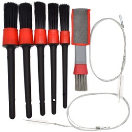 Riyitauto Car Detailing Brushes Kit 5pcs Detail Brushes,2pcs Wire Brush,Blinds Brush and Air Vent Brush,Auto Detailing Brushes for Cleaning Wheels, Interior, Exterior, Skylight, Leather,Motorcycle