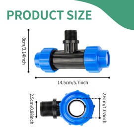 T-piece PE pipe fitting for external thread: connector for connection of the turbine pop-up sprinkler, 25 mm x 3/4 inch male thread, quick and easy connection technology (4 pieces)