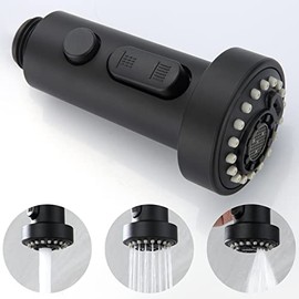 【Updated】Pull Down Kitchen Faucet Sprayer Head Replacement Part, 3 Function Pull Out Sink Sprayer Replacement Nozzle, Kitchen Faucet Head Hose Spray Tap Spout Only for G1/2 Connector, Matte Black